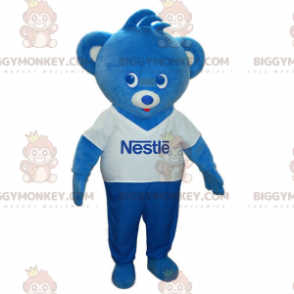 Μπλε και άσπρη στολή μασκότ BIGGYMONKEY™ αρκουδάκι. Nestle Bear