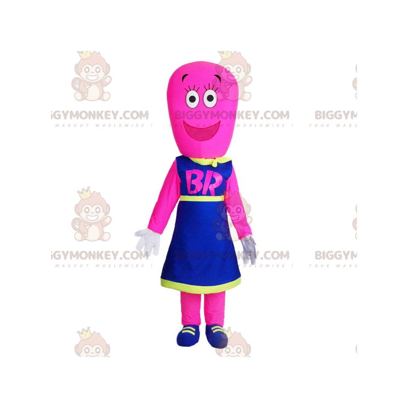 BIGGYMONKEY™ Mascot Costume Female Pink Snowman Dressed in Blue BIGGYMONKEY™ Mascot Costume Female Pink Snowman Dressed in Blue