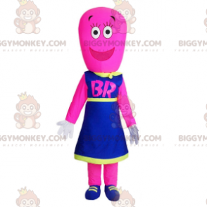 BIGGYMONKEY™ maskotkostume Pink snemand til kvinder klædt i blå kjole - Mænds maskoter - BIGGYMONKEY_06959 - BiggyMonkey.com
