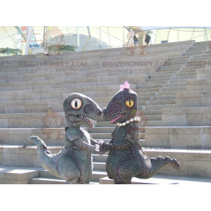Duo de mascottes BIGGYMONKEY™ de dinosaures de couple tacheté