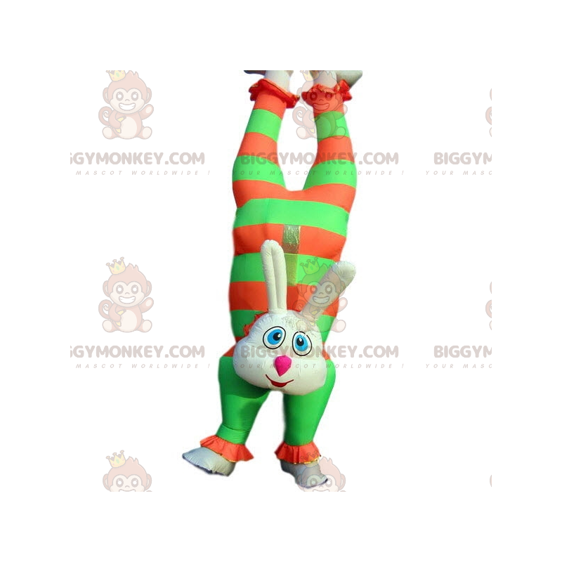 Πολύχρωμη φουσκωτή στολή μασκότ BIGGYMONKEY™ Circus Bunny με ανάποδα - Μασκότ κουνελιού - BIGGYMONKEY_06964 - BiggyMonkey.com