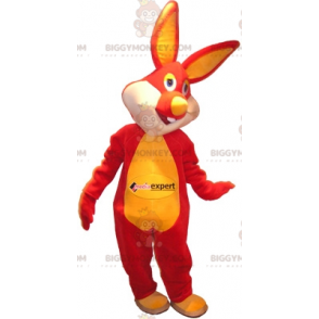 Costume da mascotte BIGGYMONKEY™ coniglio rosso e giallo.