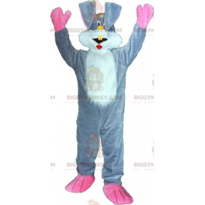 BIGGYMONKEY™ mascotte kostuum grijs wit en roze konijn. konijnenkostuum - Konijn mascotte - BIGGYMONKEY_06971 - BiggyMonkey.com