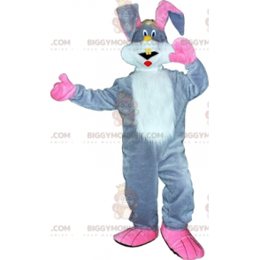 BIGGYMONKEY™ mascotte kostuum grijs wit en roze konijn. konijnenkostuum - Konijn mascotte - BIGGYMONKEY_06971 - BiggyMonkey.com