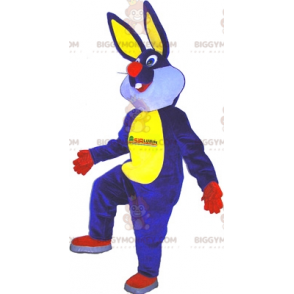 Blauw geel rood en wit konijn BIGGYMONKEY™ mascottekostuum -