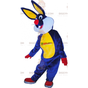 Blauw geel rood en wit konijn BIGGYMONKEY™ mascottekostuum -