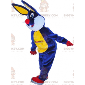 Blauw geel rood en wit konijn BIGGYMONKEY™ mascottekostuum -