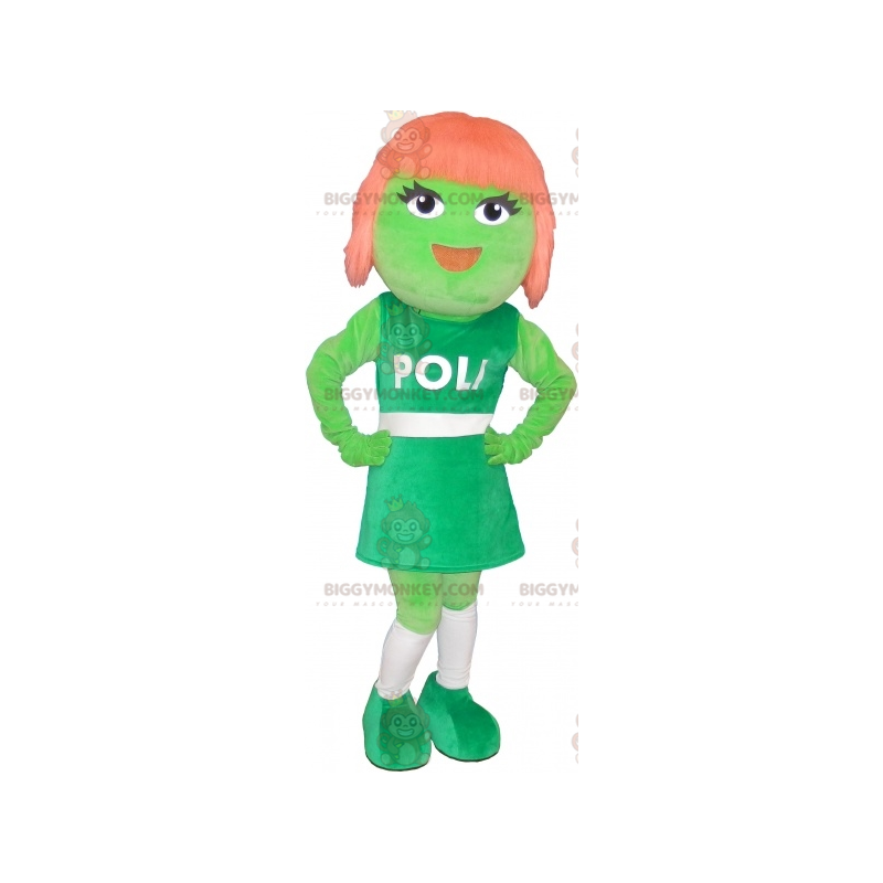 Grünes Mädchen mit roten Haaren BIGGYMONKEY™ Maskottchen-Kostüm Grünes Mädchen mit roten Haaren BIGGYMONKEY™ Maskottchen-Kostüm