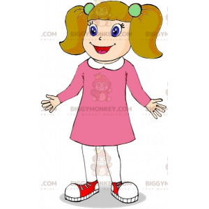 BIGGYMONKEY™ Redhead Girl Mascot Costume Dressed In Pink With