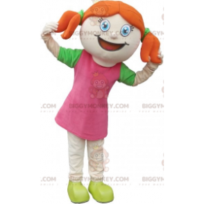BIGGYMONKEY™ Costume da mascotte da ragazza rossa vestita di