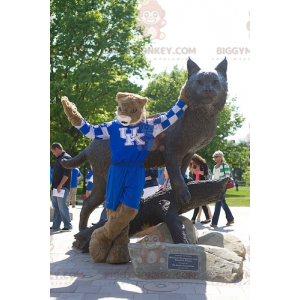 BIGGYMONKEY™ Mascot Costume of Brown and White Tiger in Blue