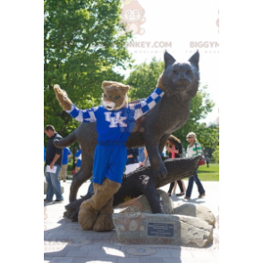 BIGGYMONKEY™ Mascot Costume of Brown and White Tiger in Blue
