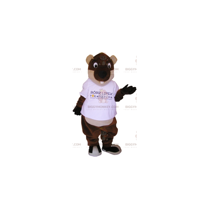 Kostium maskotki brązowo-biały olbrzymi bóbr BIGGYMONKEY™. Kostium maskotki brązowo-biały olbrzymi bóbr BIGGYMONKEY™.