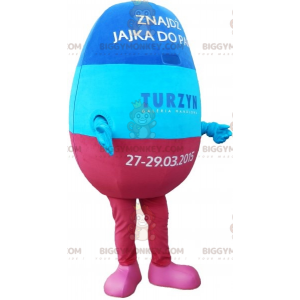 Blauw en roze reuzenei BIGGYMONKEY™ mascottekostuum. gigantisch