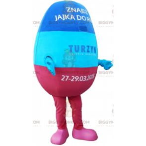 Blue and pink giant egg BIGGYMONKEY™ mascot costume. giant