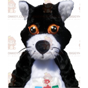 Costume de mascotte BIGGYMONKEY™ de chat noir et blanc avec les yeux orange - Mascottes de chat - BiggyMonkey.com