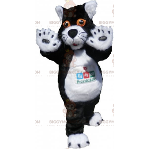 Costume de mascotte BIGGYMONKEY™ de chat noir et blanc avec les yeux orange - Mascottes de chat - BiggyMonkey.com