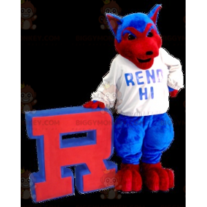 Blue and Red Wolf Dog BIGGYMONKEY™ Mascot Costume -