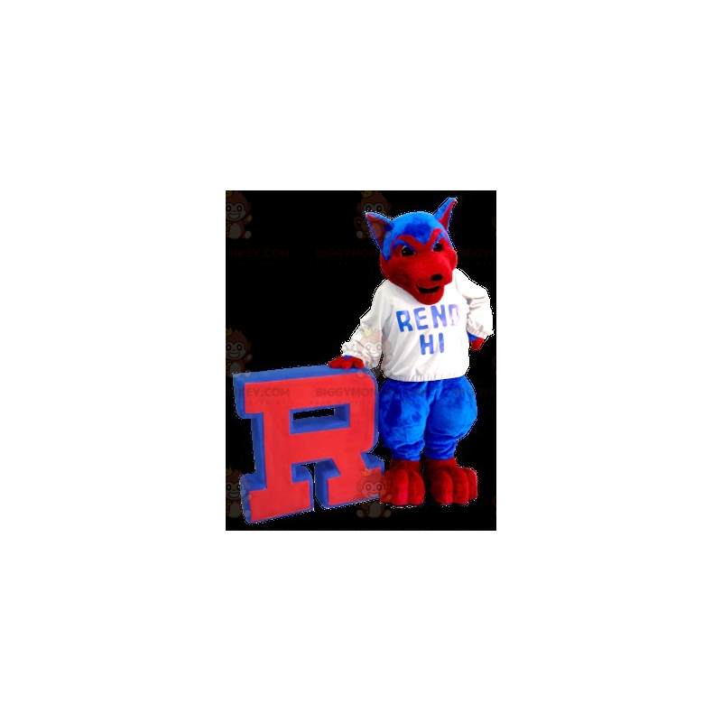 Blauwe en rode wolfshond BIGGYMONKEY™ mascottekostuum - Blauwe en rode wolfshond BIGGYMONKEY™ mascottekostuum -