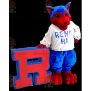 Blauwe en rode wolfshond BIGGYMONKEY™ mascottekostuum -