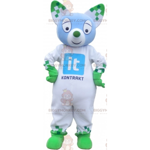 Blå og grøn kat BIGGYMONKEY™ maskotkostume. Grønt dyr