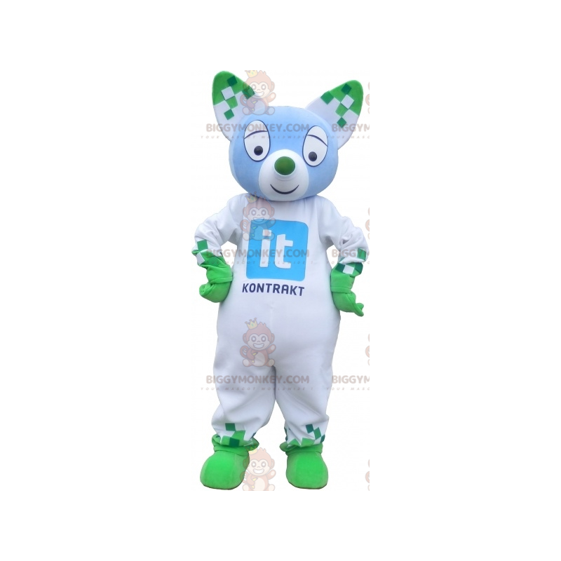 Costume da mascotte BIGGYMONKEY™ gatto blu e verde. Costume Costume da mascotte BIGGYMONKEY™ gatto blu e verde. Costume