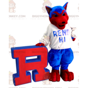 Disfraz de mascota de perro lobo azul y rojo BIGGYMONKEY™ -