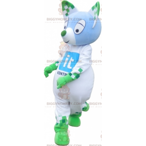 Blaue und grüne Katze BIGGYMONKEY™ Maskottchen-Kostüm. Grünes