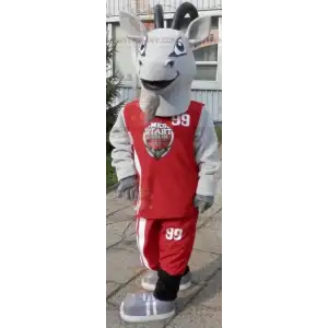 Σπορ στολή μασκότ κατσίκας BIGGYMONKEY™. Στολή γκρι κατσίκας σε