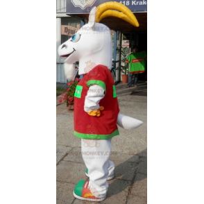White and Yellow Goat BIGGYMONKEY™ Mascot Costume. Goat