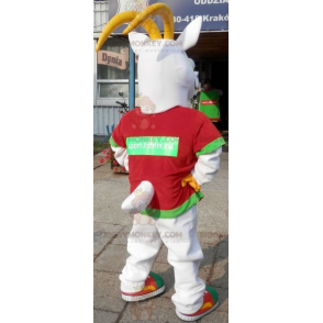 Costume de mascotte BIGGYMONKEY™ de chèvre blanche et jaune. Costume de mascotte BIGGYMONKEY™ de bouc - BiggyMonkey.com