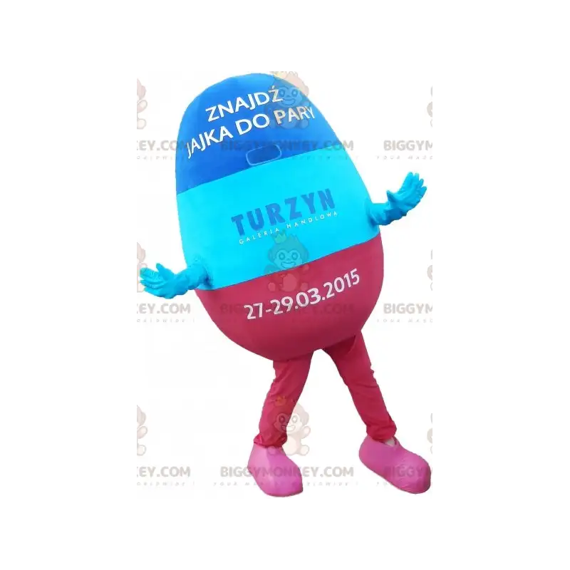 Costume de mascotte BIGGYMONKEY™ d'œuf géant tricolore. Œuf de Costume de mascotte BIGGYMONKEY™ d'œuf géant tricolore. Œuf de