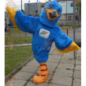Blauer und gelber Adler BIGGYMONKEY™ Maskottchen-Kostüm.