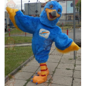 Sininen ja keltainen kotka BIGGYMONKEY™ maskottiasu. Värikäs