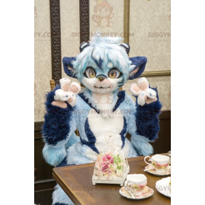 Disfraz de mascota gato azul y blanco BIGGYMONKEY™ -