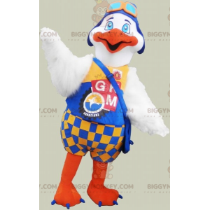 BIGGYMONKEY™ Großes Vogel-Maskottchen-Kostüm in Weiß und Orange