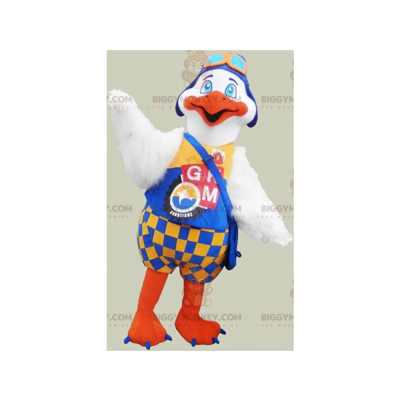 Costume de mascotte BIGGYMONKEY™ de grand oiseau blanc et Costume de mascotte BIGGYMONKEY™ de grand oiseau blanc et