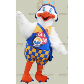 Traje de mascote de pássaro grande branco e laranja