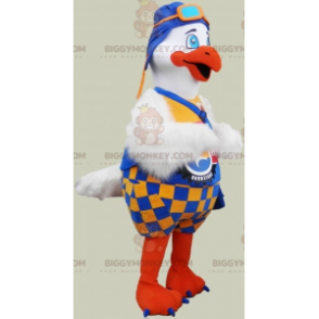 Traje de mascote de pássaro grande branco e laranja