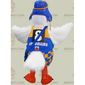 Traje de mascote de pássaro grande branco e laranja