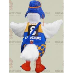 BIGGYMONKEY™ Großes Vogel-Maskottchen-Kostüm in Weiß und Orange