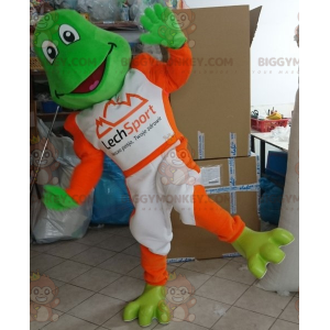 Green Frog BIGGYMONKEY™ Mascot Costume Dressed in White and