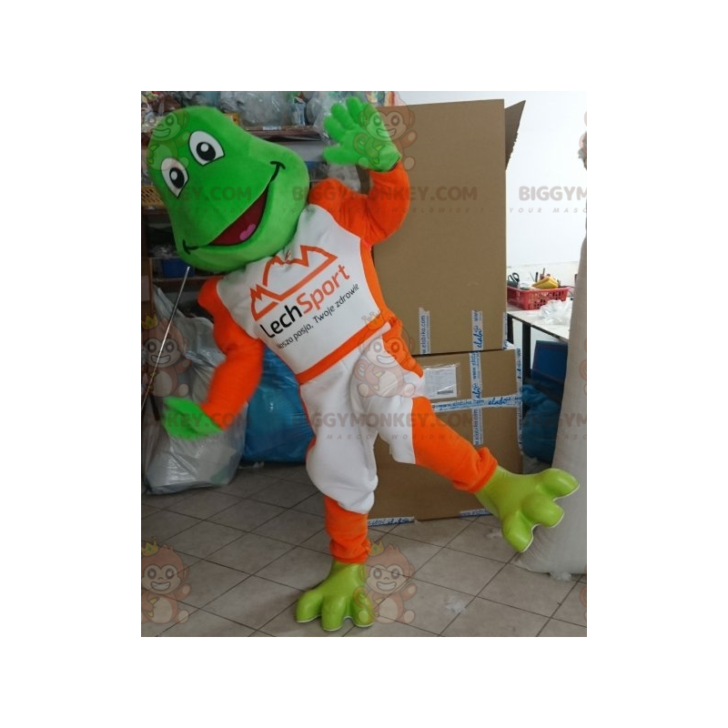Green Frog BIGGYMONKEY™ Mascot Costume Dressed in White and Green Frog BIGGYMONKEY™ Mascot Costume Dressed in White and
