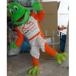 Green Frog BIGGYMONKEY™ Mascot Costume Dressed in White and