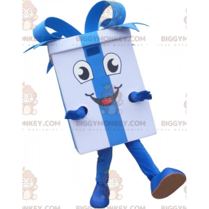 White Gift BIGGYMONKEY™ Mascot Costume with Blue Ribbon -
