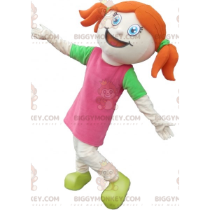 BIGGYMONKEY™ Redhead Girl Mascot Costume Dressed In Pink With