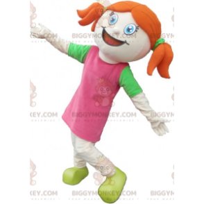 BIGGYMONKEY™ Disfraz de mascota de chica pelirroja vestida de rosa con coletas - Mascotas de niños y niñas - BiggyMonkey.com