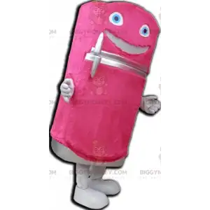 Traje de mascote de geladeira com dispensador rosa macio e fofo