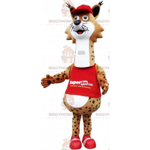 Kostým maskota BIGGYMONKEY™ Hnědobílý strakatý Bobcat oblečený