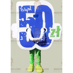 Traje de mascote azul branco verde número 50 BIGGYMONKEY™ –